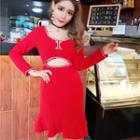 Long-sleeve Cutout Ruffle Dress