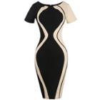 Color Block Short-sleeve Bodycon Dress