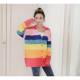 Color-panel Buttoned Cardigan As Shown In Figure - One Size