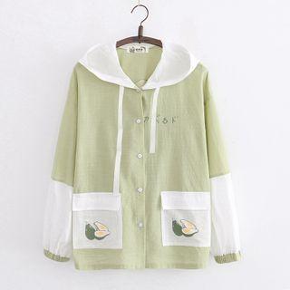 Color-block Avocado Print Hooded Light Jacket