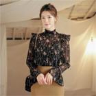Frill-trim Floral Sheer Top