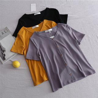 Short-sleeve V-neck Ribbed Top