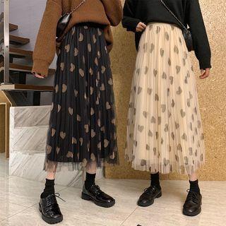 Heart Print Midi Mesh Skirt