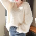 Extra Long-sleeve Furry Knit Top