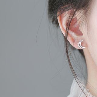 925 Sterling Silver Rhinestone Moon Earring 1 Pair - Earrings - Moon - One Size