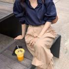 Double Breasted Long Trench Coat / Plain Shirt / Wide-leg Pants
