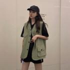 Single-breasted Cargo Vest / Elbow-sleeve T-shirt