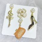 Set Of 4: Ear Stud (various Designs) Black & White & Orange & Gold - One Size