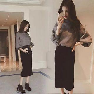 Plain Split Hem Ribbed Knit Dress