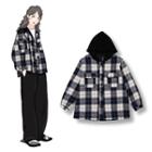 Plaid Buttoned Hooded Jacket As Shown In Figure - One Size