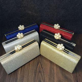Faux Pearl Accent Clutch