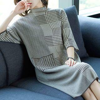 Mock-neck Pocketed 3/4-sleeve Knit Dress