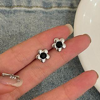 Flower Rhinestone Alloy Earring Jml5088 - 1 Pair - 925 Silver Needle - Silver - One Size