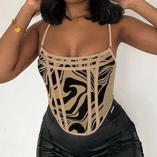 Print Paneled Open-back Camisole Top
