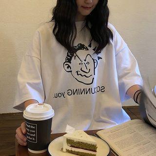 Cartoon Printed T-shirt White - One Size