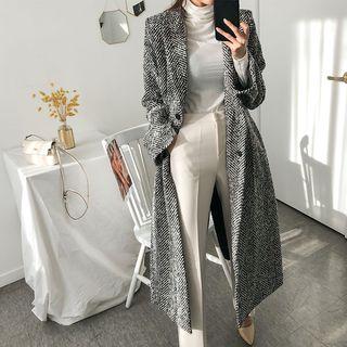 Wool Blend Herringbone Coat With Belt Black - One Size
