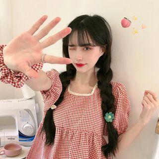 Plaid Puff Short-sleeve T-shirt
