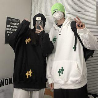 Long-sleeve Cross Embroidered Hoodie