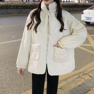 Quilted Fleece-trim Zip Jacket