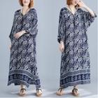 3/4-sleeve Patterned Maxi Dress As Shown In Figure - One Size