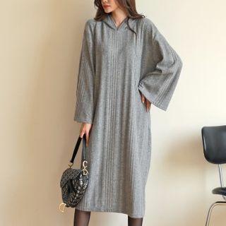 Wide-sleeve Ribbed Midi Hoodie Dress