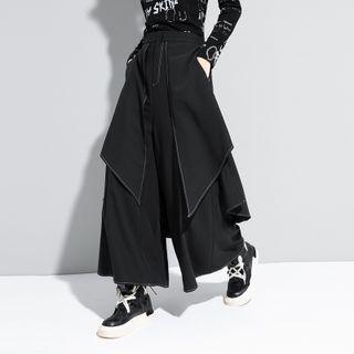 High-waist Mock Two Piece Plain Wide Leg Pants
