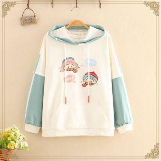 Cartoon Print Color-block Oversize Hoodie