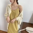 Long-sleeve Plain Loose-fit Shirt / Plain Loose-fit Sleeveless Dress