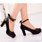 High Heel Bow Accent Ankle Strap Pumps