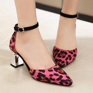 Leopard Print Chunky Heel Sandals