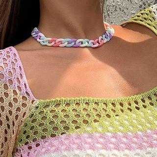 Chunky Chain Acrylic Choker 4487 - Pink & Blue & Purple - One Size