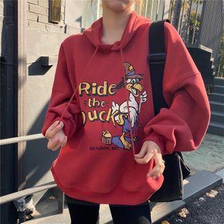 Duck Print Hoodie Red - One Size