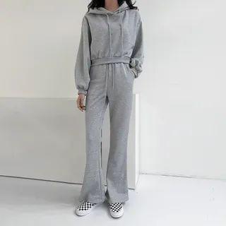 Set: Cropped Hoodie + Boot-cut Pants