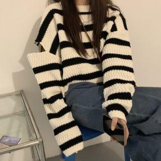 Distressed Striped Cropped Sweater
