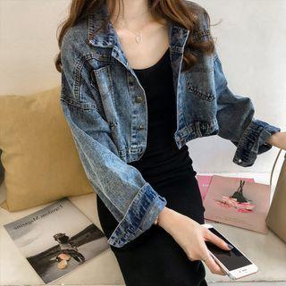 Spaghetti Strap Knit Dress / Washed Denim Jacket