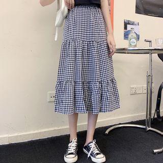 Tiered Check Midi A-line Skirt Black & White - One Size