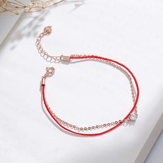 Rhinestone Layered Red String Bracelet
