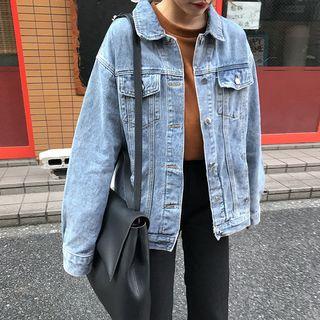 Front Pocket Denim Button Jacket Blue - One Size