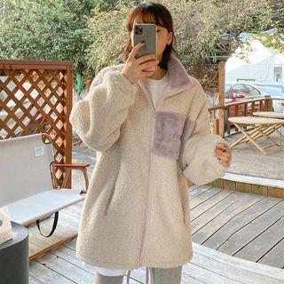 Plus Size Faux-fur Trim Zip-up Dumble Jacket