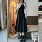 Long-sleeve Blouse / Pleated Midi A-line Skirt / Set