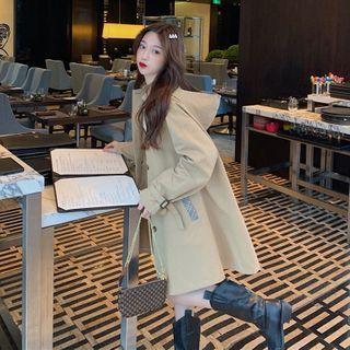 Hooded Single-breasted Midi Trench Coat Khaki - One Size