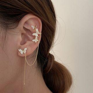Butterfly Chained Earring 1 Pair - Gold - One Size