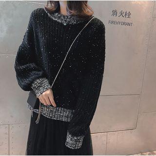 Color Block Sequined Sweater Black - One Size