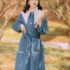 Sailor-collar Two Tone Buttoned Long Coat