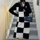 Checker Print Knit Dress Black & White - One Size