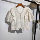 Short-sleeve Crochet Blouse Almond - One Size