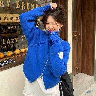 Turtle-neck Zip Long-sleeve Cardigan