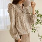 Tie-neck Ruffled Patterned Blouse