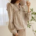 Tie-neck Ruffled Patterned Blouse