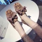 Square-toe Leopard Print Bow-accent Furry Loafers